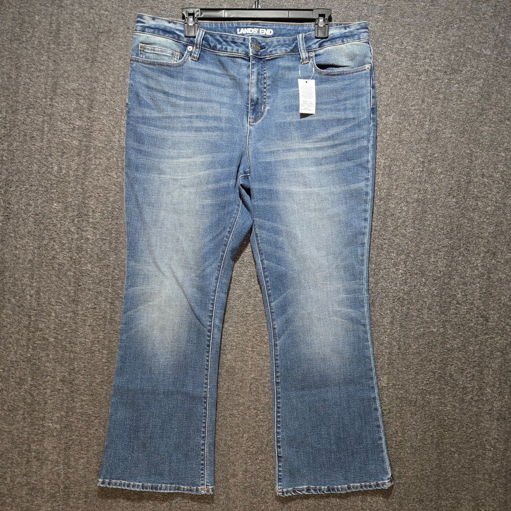 Lands' End NWT Women's Size 16 Mid Rise Bootcut Jeans Medium Wash Denim 36x27